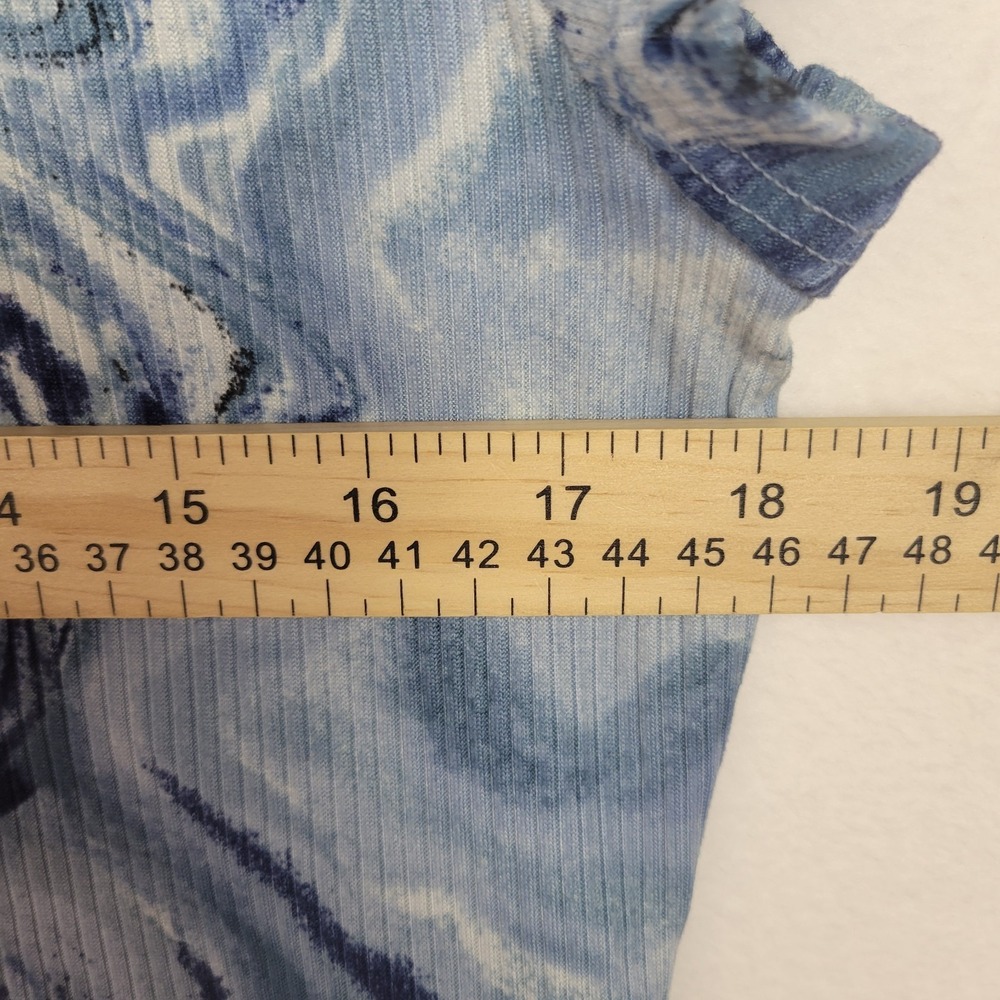 Just Polly New York Blue Marble Ribbed Crop Top Handkerchief Hem Chain Detail XL - Picture 6 of 8